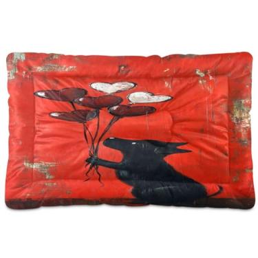Imagem de Wassud Cama de cachorro com balão de coração e cachorro grande, tapete lavável para animais de estimação, cama de gato para dormir, viagens 91 x 61 cm