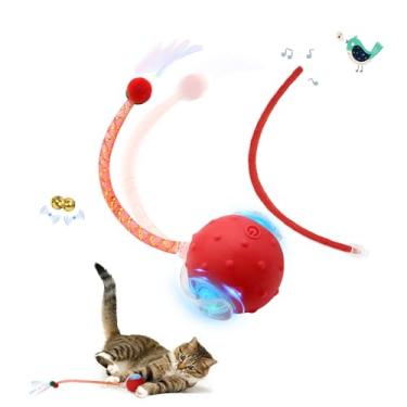 Imagem de ZABARE Brinquedos interativos para gatos, brinquedo de gatos em movimento automático com cauda de sino de malha elástica, bola recarregável para gatos adultos em ambientes internos entediados, gato
