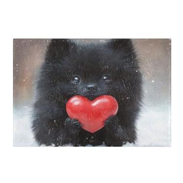Imagem de Burbuja Valentine Tapete de banho preto para cães com coração, tapete absorvente extra macio com suporte antiderrapante para banheiro, banheira, chuveiro, 40,6 x 61 cm