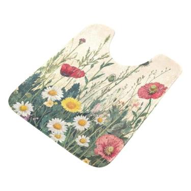 Imagem de Burbuja Tapete de banheiro de flores silvestres, tapete de banho absorvente de pelúcia macio, base antiderrapante para piso de banheiro, oval em forma de U