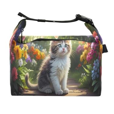 Imagem de STAYTOP Lancheira de gatos e flores com fivela de alça, lancheira isolada para meninos e meninas, lancheira térmica para trabalho escolar