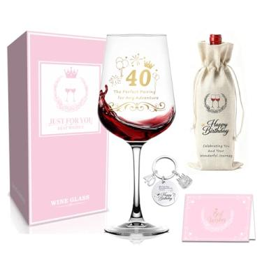 Imagem de BAJIAOREN Presentes de aniversário de 40 anos para mulheres, engraçados, fabulosos 40 copos de vinho, conjunto de presente com saco de vinho, chaveiro e cartão gravado para mulheres de 40 anos