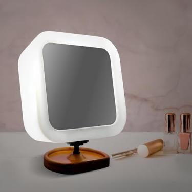 Imagem de Espelho de Maquiagem Premium com LED, Aumento e Base de Madeira
