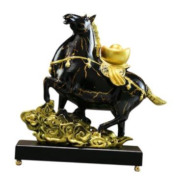 Imagem de Ｂｅｓｇａ Escultura de Cavalo para Mesa, Decoração em Resina, Acabamento Fino, Estatueta Chinesa de Feng Shui, Estátua de Animal para Mesa, Lareira, Pátio, Ouro Negro, Tamanho real
