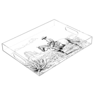 Imagem de STAYTOP Bandeja de servir de acrílico North American Desert Cowboy 15,7 × 11,20 cm, bandejas decorativas à prova de derramamento, organizador de bancada para café da manhã, chá, comida, maquiagem