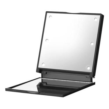Imagem de Espelho de Maquiagem LED Plegável Portátil - cosmético lados com 6 LEDs Superfície Clara