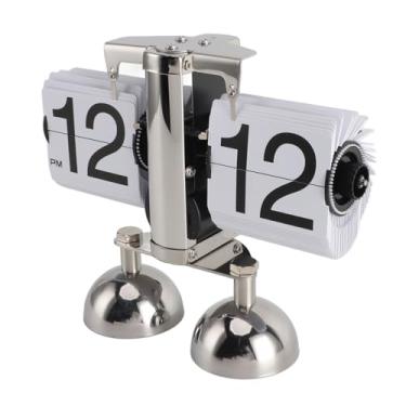 Imagem de GLOGLOW Relógio Retro Digital Flip Down, Relógio de Mesa Mecânico de Aço Inoxidável para Decoração de Escritório Doméstico, Decoração Diária (Branco)
