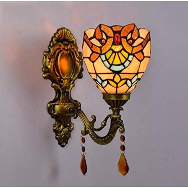 Imagem de Luminária de parede estilo Tiffany, com cúpula de vitral vintage de 15 cm, arandela de parede interna para quarto, sala de estar e corredor, soquete E27, estilo barroco.