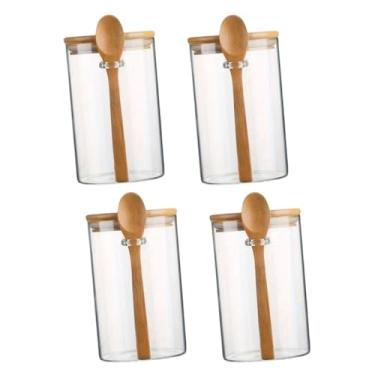 Imagem de predolo Conjunto de Potes de Vidro Multifuncionais para Temperos com Colher Hermética, Organizador de Gavetas para Condimentos de 280 ml, 4 Peças