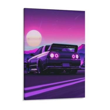 Imagem de HouLaiZhe Drift R34 Jdm carro esportes roxo sol pôsteres lona estética decoração de sala de parede impressões galeria sala decoração de parede para quarto sala de estar escritório 18 x 24 polegadas
