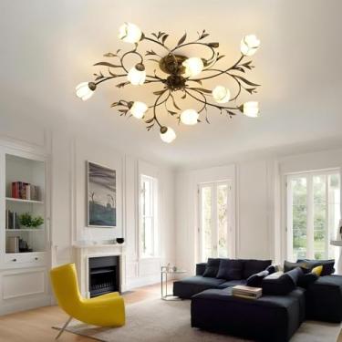 Imagem de Luminária de teto retrô em formato de flor, estilo campestre, em bronze antigo com cúpula de vidro fosco, lustre Sputnik antigo, ideal para cozinha, quarto e sala de estar.