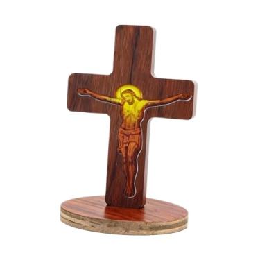 Imagem de Generic Cruz de madeira pequena, crucifixo católico para mesa, enfeite de Natal ou inauguração de casa.