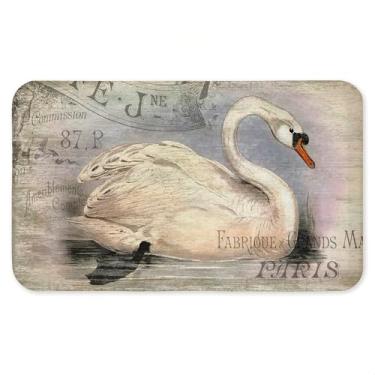 Imagem de Tapete antifadiga com motivo vintage French Swan, tapete ergonômico acolchoado para cozinha e pé com suporte antiderrapante, tapete confortável ecológico, design de Suzanne Nicoll, 76 x 45 cm