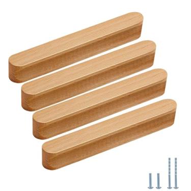 Imagem de Evionlin 4 maçanetas de porta de armário com tira longa de faia de 15 cm, puxador oval de gaveta de madeira para armário de cozinha