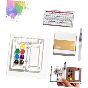 Imagem de Mini kit de viagem em aquarela com, mini kit de caderno de esboços de cor de água de madeira, para iniciantes com tintas coloridas de 12/24 (grades acrílicas 8)