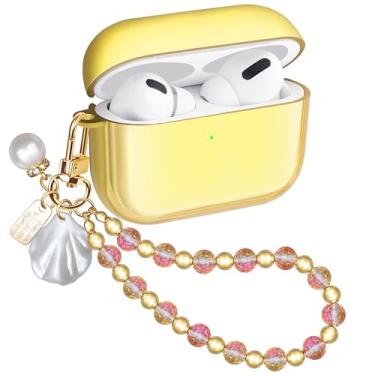 Imagem de Ucharmbead Capa fofa compatível com AirPods Pro 2ª geração para Air Pods Pro e Pro 2 com joias douradas, chaveiro e alça de cordão para meninas e mulheres (rosa)