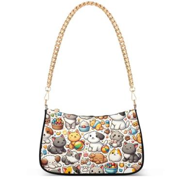 Imagem de Bolsa feminina com pintura Regatta Claude Monet Hobo Party Clutch feminina moderna com corrente sobre ombro, Gatos e cachorros fofos de desenho animado