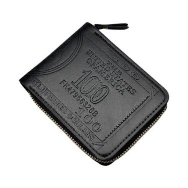 Imagem de Carteira De Couro Masculina Com Estampa De 100 Dólares, Porta-Cartões 