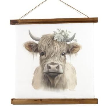 Imagem de ICE ARMOR Estátua de parede de vaca Highland de 50 cm de comprimento, escultura, ornamento, decoração de casa/quarto, ideias para inauguração de casa, feriados e aniversários, ótima adição