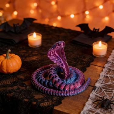 Imagem de Estatuetas colecionáveis de cobra roxa impressa em 3D de 29 cm, presente para decoração de mesa executiva de escritório em casa