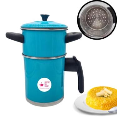 Imagem de Panela para Café Coador Duplo com Filtro, Vermelha, Aço Inoxidável, 2 Peças (azul)