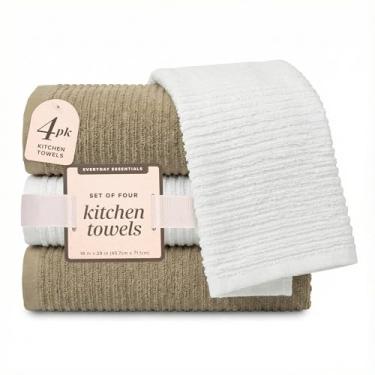 Imagem de MosJos Conjunto de 4 toalhas de mão de cozinha com nervuras de algodão acastanhado e branco, 45,7 x 71,7 cm pano de secagem super absorvente toalhas de cozinha