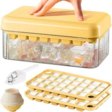 Imagem de Bandeja de cubos de gelo com tampa e lixeira, 60 moldes de cubos de gelo para freezer, recipiente para congelador, kit de bandejas de gelo com 2 bandejas, moldes de colher e bola de gelo, bandejas