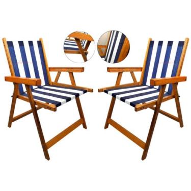 Imagem de Kit 2 Cadeira De Madeira Dobrável Para Lazer Jardim Praia Piscina Camp