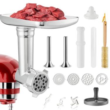 Imagem de KAMJUNTAR Acessório de moedor de carne para batedeira KitchenAid, acessório para moedor de cozinha, acessório para moedor de alimentos KitchenAid, enchimento de salsicha, prensa de hambúrguer, não