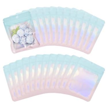 Imagem de 40 peças de sacos de plástico holográfico com zíper retangular turquesa pálida com glitter, organizador, embalagem resselável, bolsa autovedável, 12 x 9 x 0,15 cm