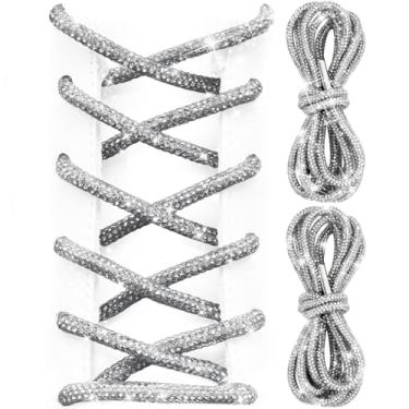 Imagem de UamGlsob Cadarços de strass com glitter, cadarços de corda redonda brilhante com diamante brilhante de cristal para tênis, moletons e botas, Cinza, 39"/100cm