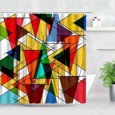 Imagem de Cortina de chuveiro com padrão geométrico criativo 3D, vermelho, preto, amarelo, arte abstrata, tecido impermeável, decoração de casa, cortinas de banheiro 70 x 215 cm/LxA, cortina de chuveiro de