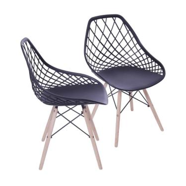 Imagem de Kit 2 Cadeiras Base Madeira Kaila Preta