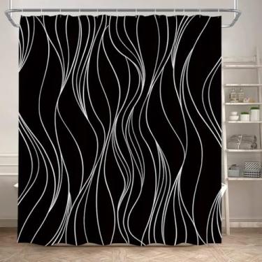 Imagem de Cortinas de chuveiro listradas em preto e branco linhas geométricas modernas arte padrão minimalista cortina de banheiro decoração de casa de banho 120 x 150 cm/LxA cortinas de banheiro janela