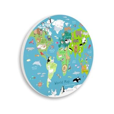 Imagem de Stupell Industries Mapa-múndi educacional com design de placa circular de animais por Carla Daly, 30,5 x 30,5 cm
