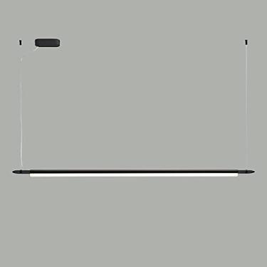 Imagem de Luminária pendente linear preta de 120 cm (47,2"), luminária suspensa ultrafina de metal com cúpula de acrílico, lustre LED moderno - 25 W, luminárias suspensas para sala de jantar, luminári