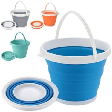 Imagem de Balde Dobrável 5 Litros de Plástico e Silicone | Balde Compacto e Portátil Ideal para Viagem e Camping (Azul)
