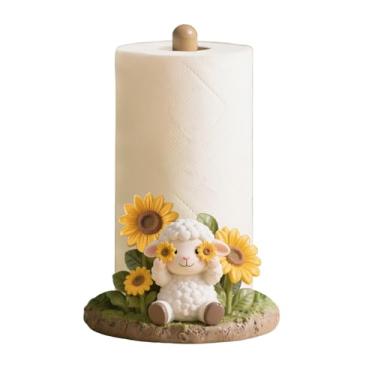 Imagem de WAIT FLY Suporte de toalha de papel de ovelha e girassol, suporte de rolo de papel de resina para cozinha, bancada, restaurante, café