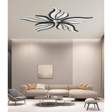 Imagem de Luminária de teto LED regulável em formato de pétala, com alto brilho, moderna, para sala de estar, com controle remoto e mudança de cor, ideal para quarto (preta, 5 lâmpadas).