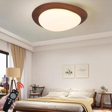 Imagem de Luminária de teto LED em madeira, dimerizável, com controle remoto, acabamento em nogueira, estilo vintage, ideal para sala de jantar, escritório, sala de estar e quarto (Cor: Nogueira, Tama
