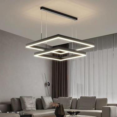 Imagem de Lustres de LED criativos e modernos com design minimalista, na cor preta, com três cores e função de dimerização. Potência de 80W, ideais para quartos, cozinhas, salas de jantar, corredores