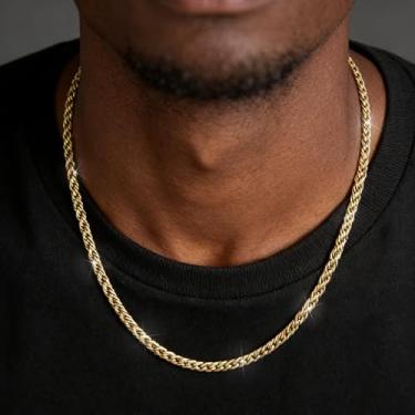 Imagem de Um colar de corrente torcida simples e elegante com fecho de lagosta ajustável delicado, banhado a ouro 14K, adequado para homens e mulheres para uso diário e festa 3/4 mm de largura, 45/50/55