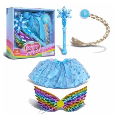 Imagem de Kit Fantasia Fada C/ Asas Vestido Tranças e Varinha Magica C/ Som e Lu