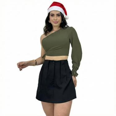 Imagem de Cropped Mula Manga Longa Crepe Duna Top Amarração Elegante - SWISS BOU