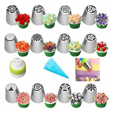 Imagem de Aqur2020 Conjunto de Pontas de Tubulação Russa, 14 Peças de Bicos de Cobertura de Flores de Aço Inoxidável para Decoração de Bolos Com Material de Grau 304, Superfície Interna Lisa,