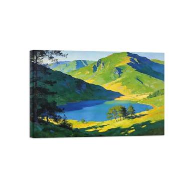 Imagem de BMZFYBS Impressão em tela de paisagem de arte de parede - Pintura de decoração de lago de montanha - Imagens para sala de estar pronta para pendurar tela emoldurada 40 x 60 cm 16 x 24 pol