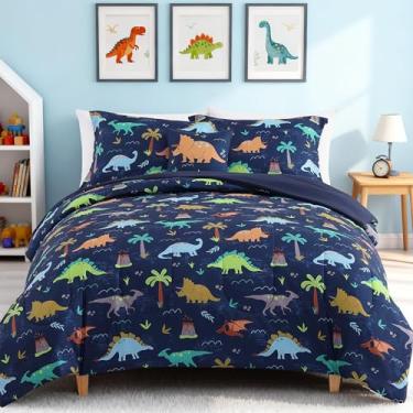 Imagem de Kaleido Space Jogo de cama solteiro para meninos - 3 peças de dinossauro marinho GG com 1 edredom, 1 travesseiro decorativo, 1 fronha