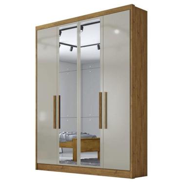 Imagem de Guarda Roupa Solteiro Sevilha 4 Portas 3 Gavetas Cumaru 25 Fendi Com Nicho E Espelho - Novo Horizonte