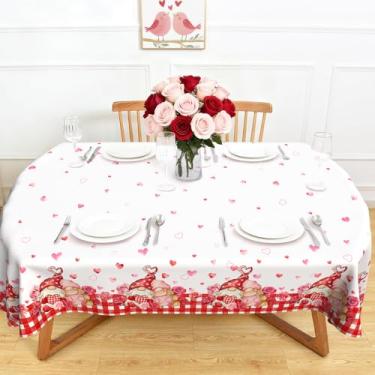 Imagem de Kuyuayee Toalha de mesa oval para Dia dos Namorados, 152 x 250 cm, à prova d'água, gnomos do amor, coração, toalha de mesa lavável para festa de Dia dos Namorados, piquenique, jantar, decoração de