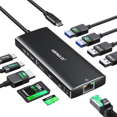 Imagem de Adaptador de hub USB C, hub Ethernet 10 em 1 USB C para USB HDMI com 4K a 60Hz HDMI + Ethernet + 4 USB + 1 porta de dados USB-C + leitor de cartão SD/TF + 100 W PD (preto)